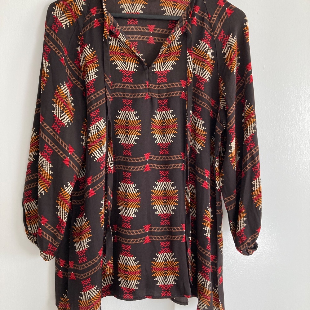 Tucker Silk Blouse Southwest print
